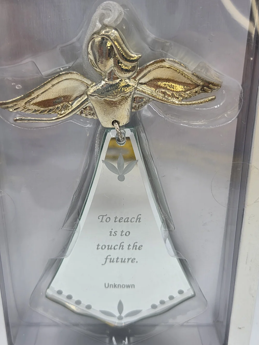 Gold Angel Teacher Ornament with Inspirational Quote